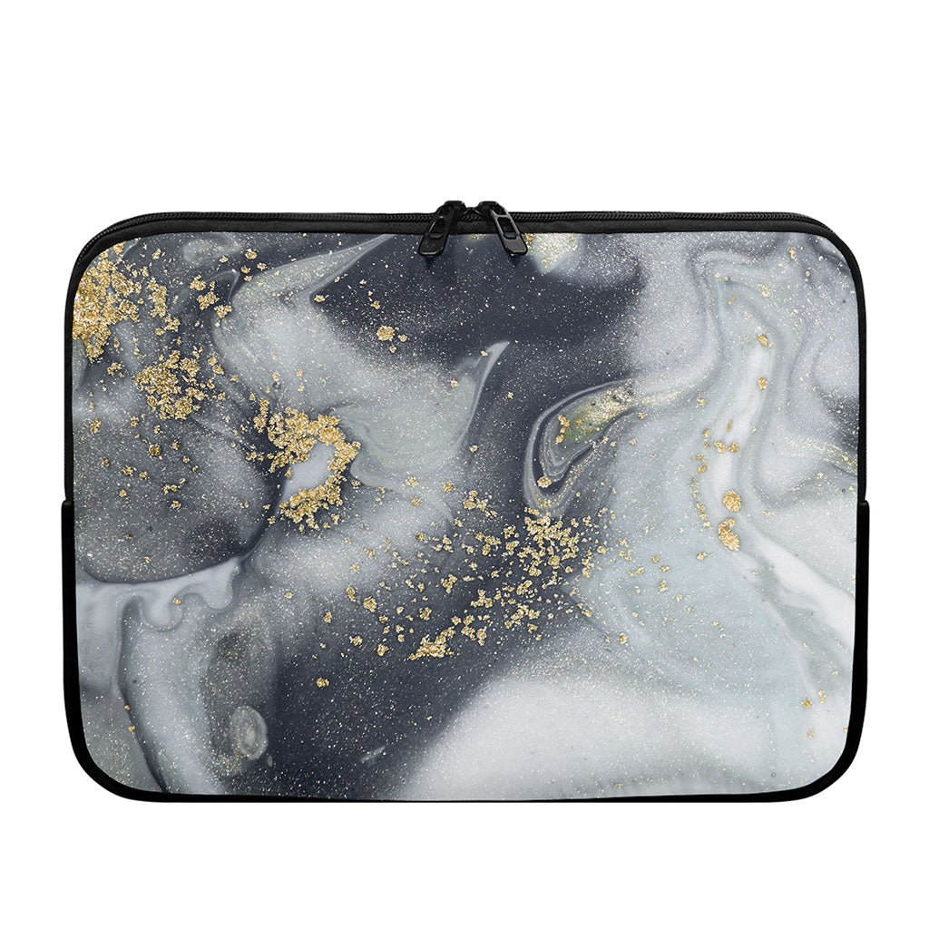 Grey Gold Liquid Marble Print Laptop Sleeve