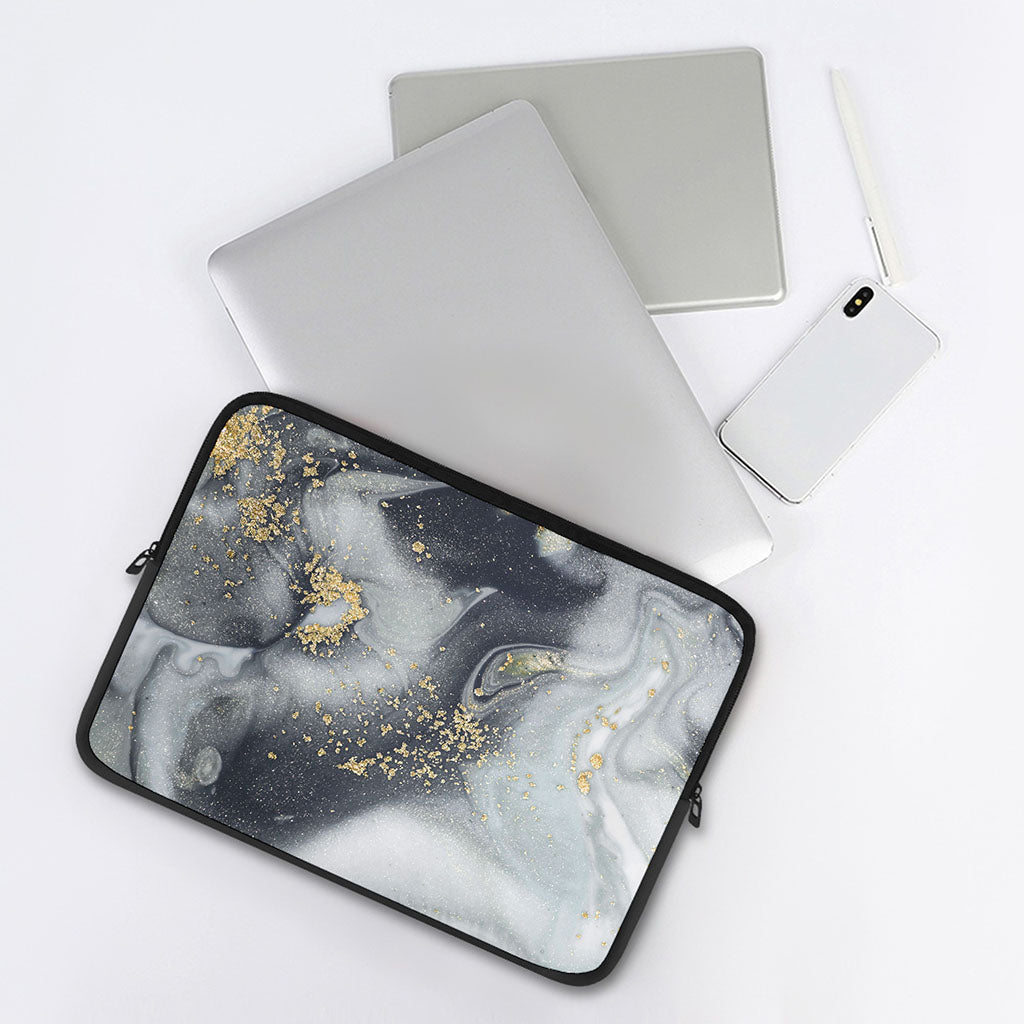 Grey Gold Liquid Marble Print Laptop Sleeve