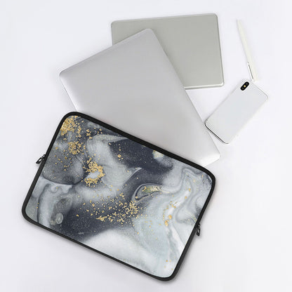 Grey Gold Liquid Marble Print Laptop Sleeve