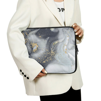 Grey Gold Liquid Marble Print Laptop Sleeve