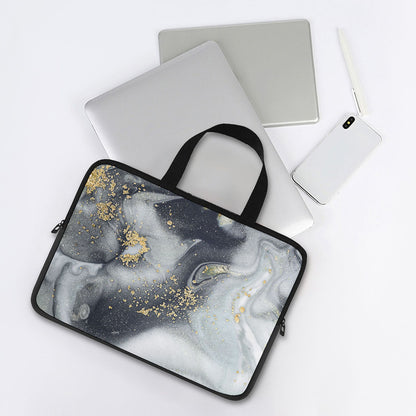 Grey Gold Liquid Marble Print Laptop Sleeve With Handle