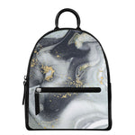 Grey Gold Liquid Marble Print Leather Backpack