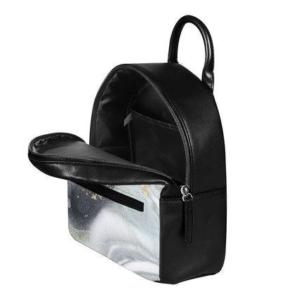 Grey Gold Liquid Marble Print Leather Backpack