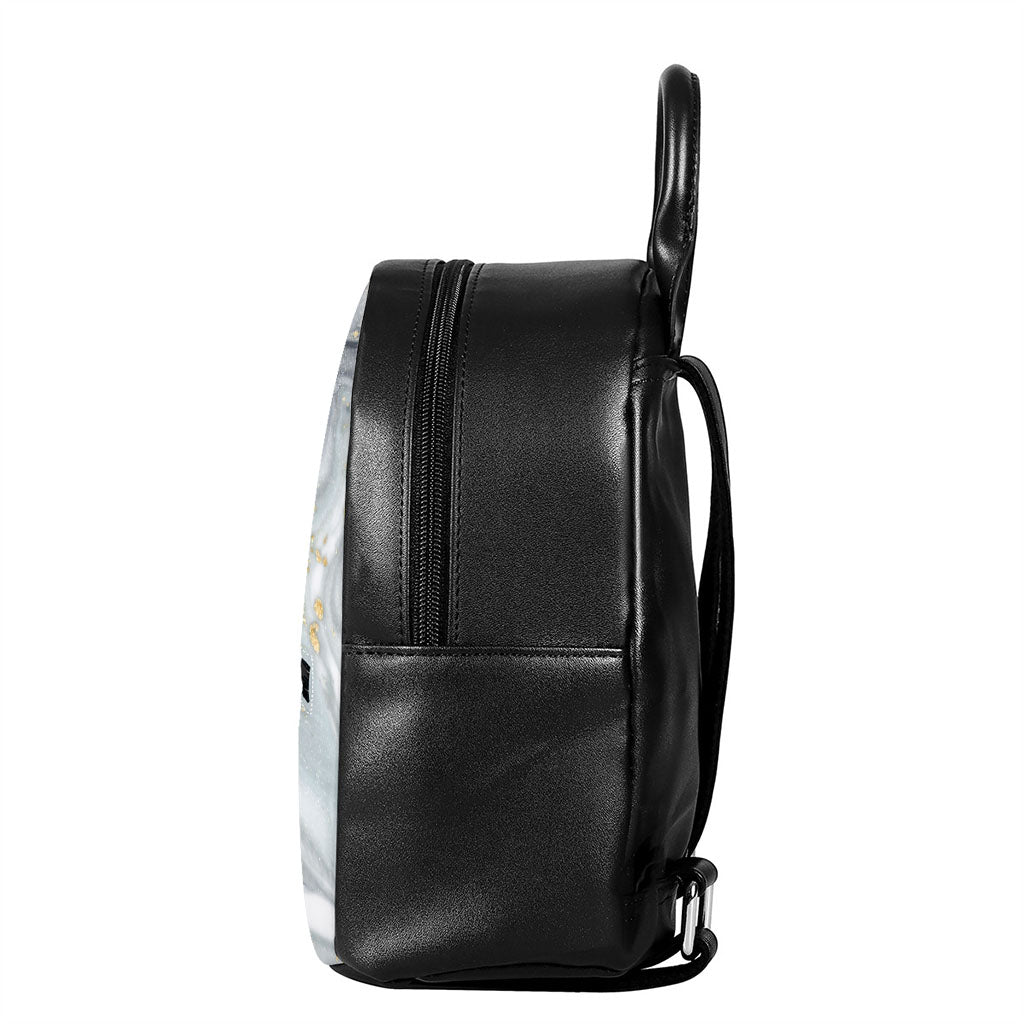 Grey Gold Liquid Marble Print Leather Backpack