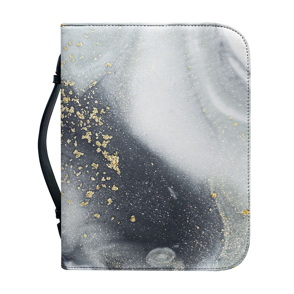 Grey Gold Liquid Marble Print Leather Bible Cover