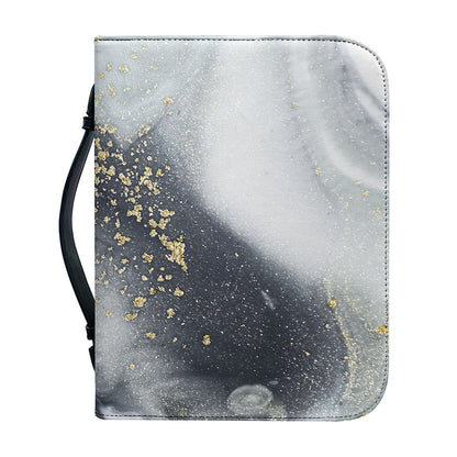 Grey Gold Liquid Marble Print Leather Bible Cover