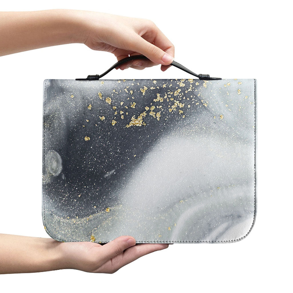Grey Gold Liquid Marble Print Leather Bible Cover