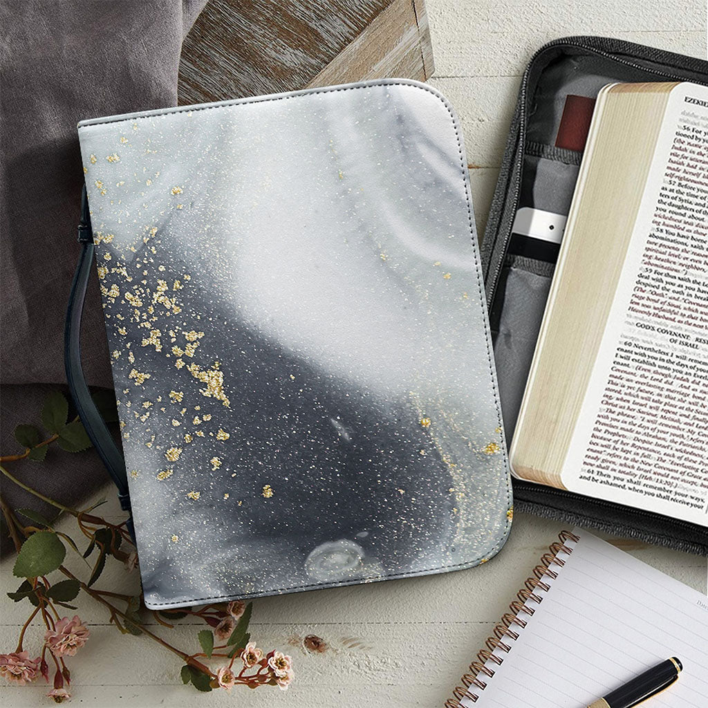 Grey Gold Liquid Marble Print Leather Bible Cover