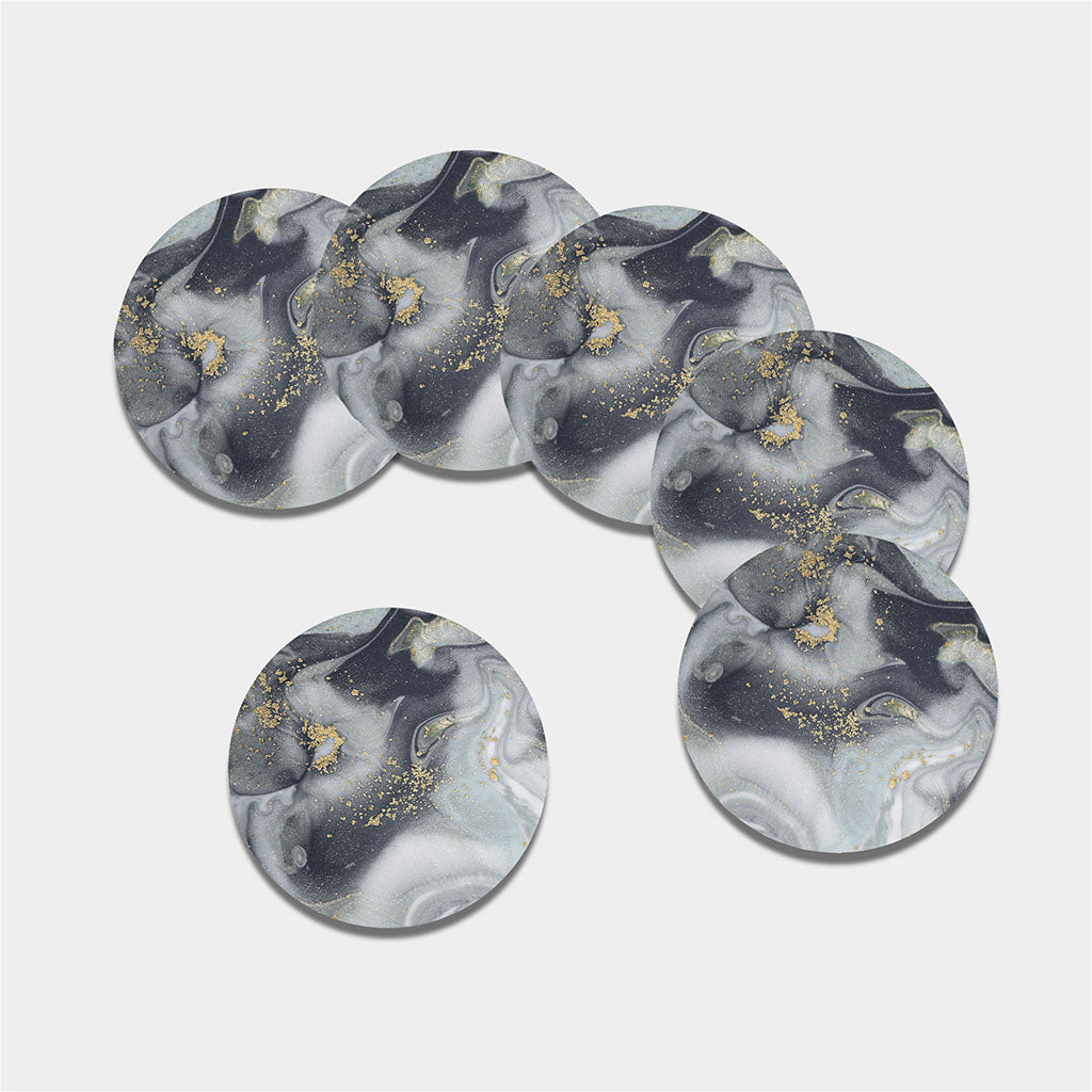Grey Gold Liquid Marble Print Leather Coaster Set