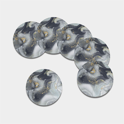 Grey Gold Liquid Marble Print Leather Coaster Set