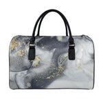 Grey Gold Liquid Marble Print Leather Duffle Bag