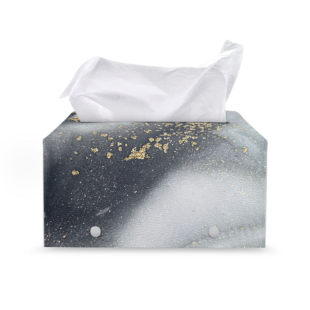 Grey Gold Liquid Marble Print Leather Tissue Box Cover