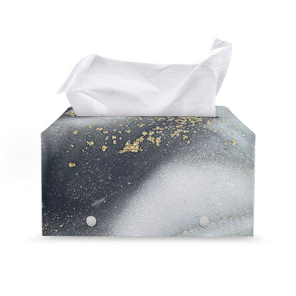 Grey Gold Liquid Marble Print Leather Tissue Box Cover