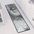 Grey Gold Liquid Marble Print Long Kitchen Mat