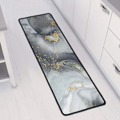 Grey Gold Liquid Marble Print Long Kitchen Mat