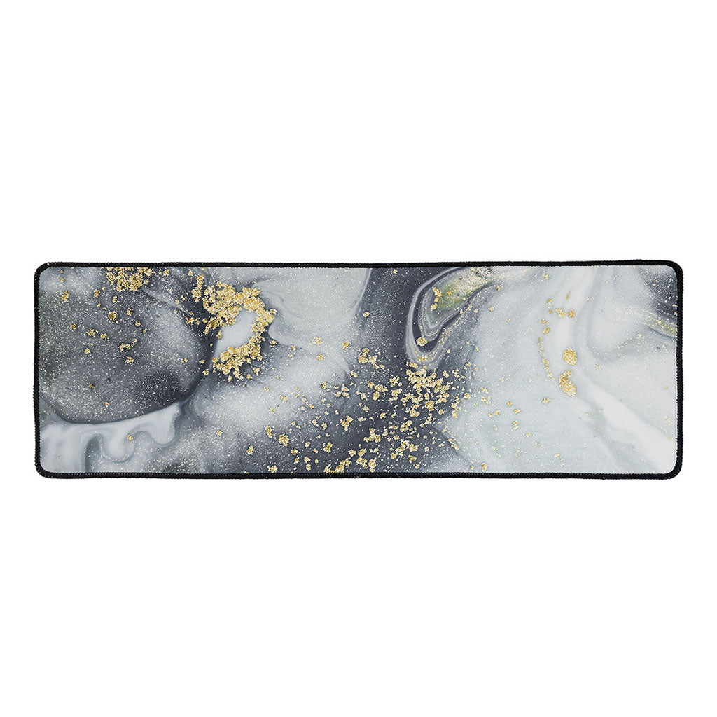 Grey Gold Liquid Marble Print Long Kitchen Mat