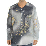 Grey Gold Liquid Marble Print Long Sleeve Baseball Jersey