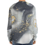 Grey Gold Liquid Marble Print Long Sleeve Baseball Jersey