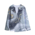 Grey Gold Liquid Marble Print Long Sleeve Short Coat