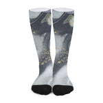 Grey Gold Liquid Marble Print Long Socks
