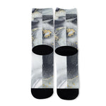 Grey Gold Liquid Marble Print Long Socks
