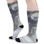 Grey Gold Liquid Marble Print Long Socks