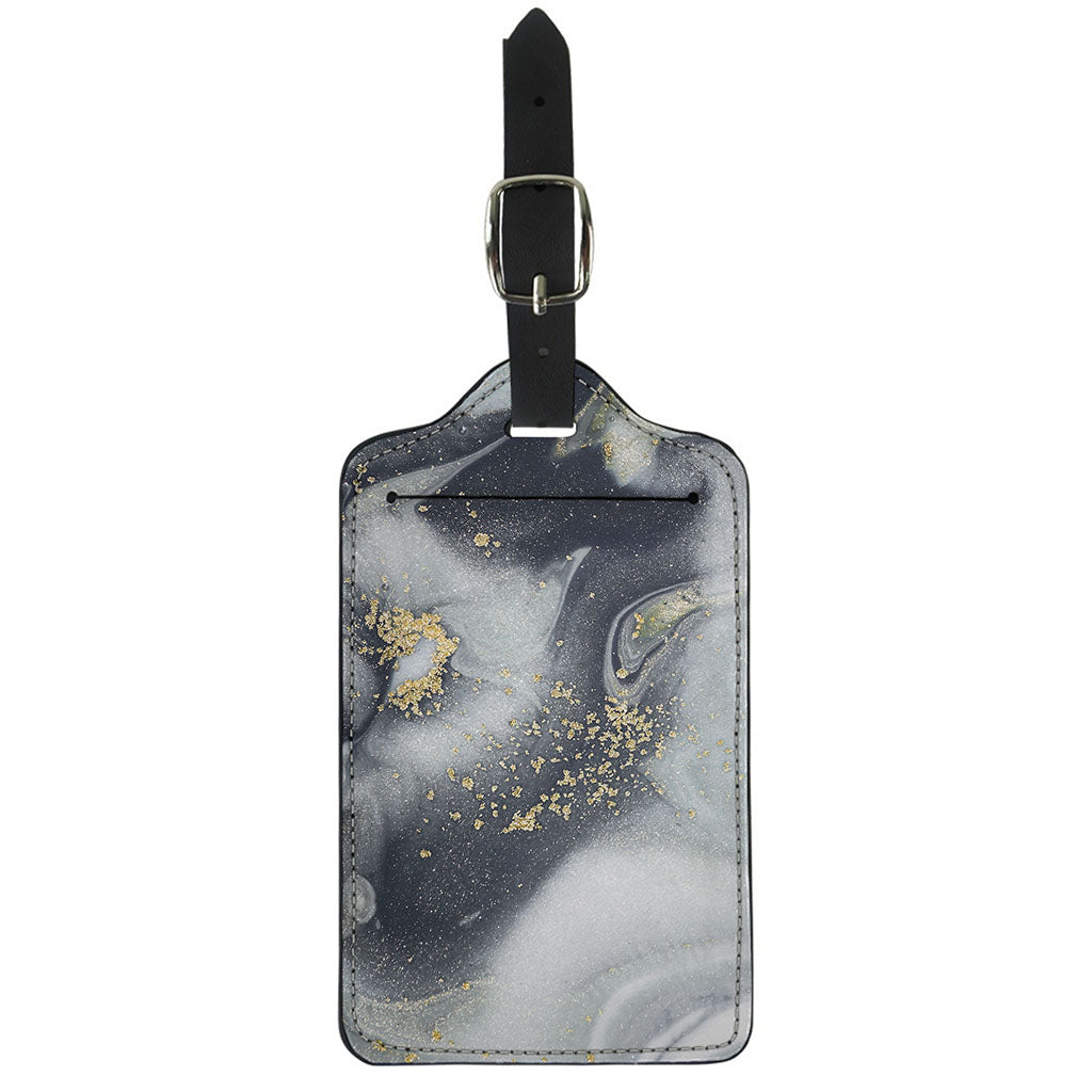 Grey Gold Liquid Marble Print Luggage Tag