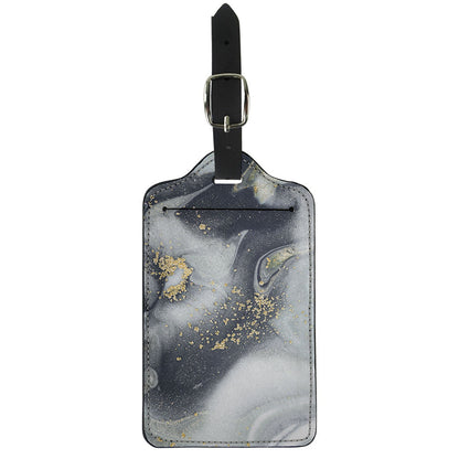 Grey Gold Liquid Marble Print Luggage Tag