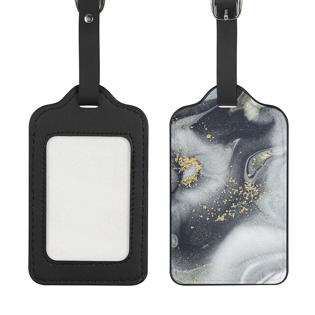 Grey Gold Liquid Marble Print Luggage Tag