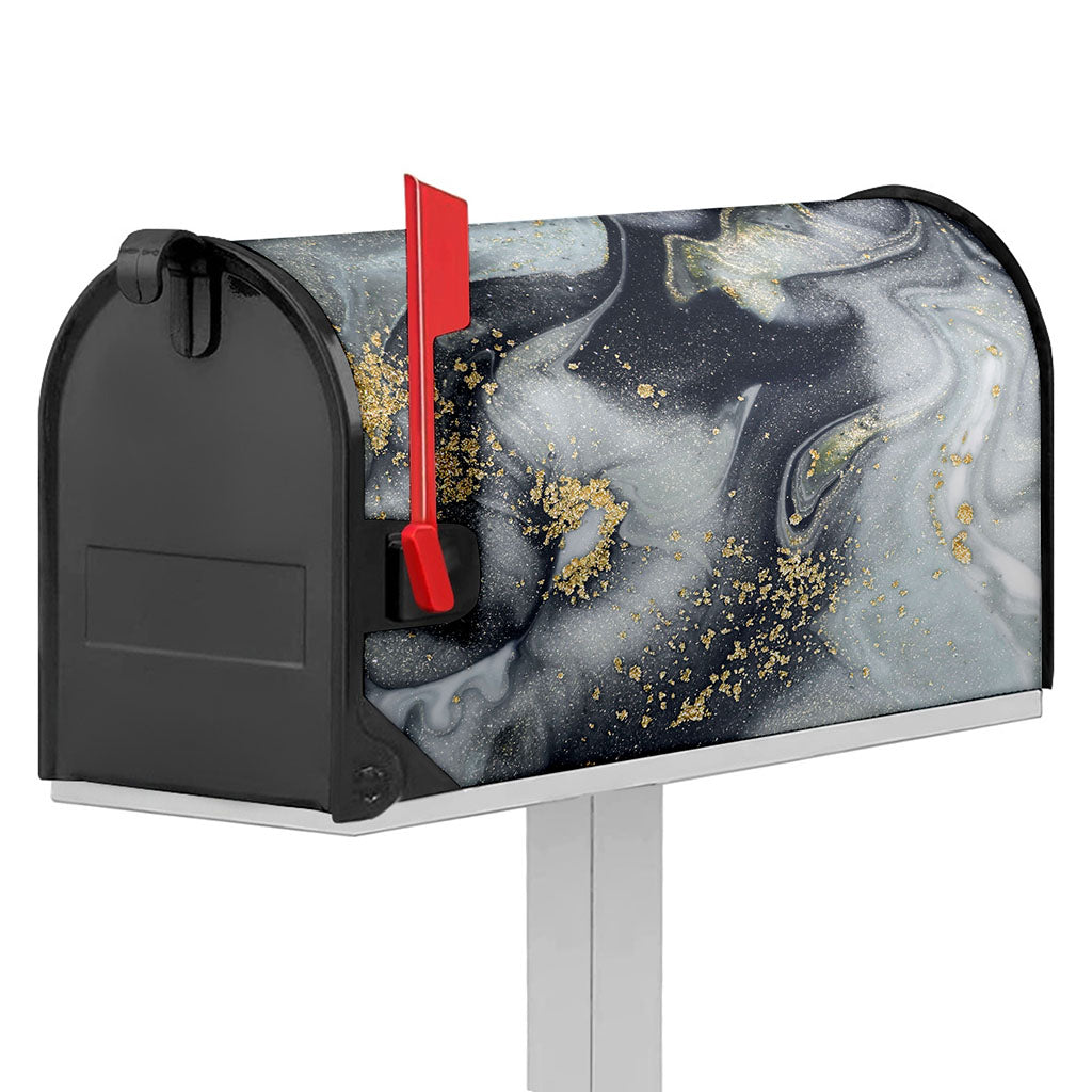 Grey Gold Liquid Marble Print Mailbox Cover