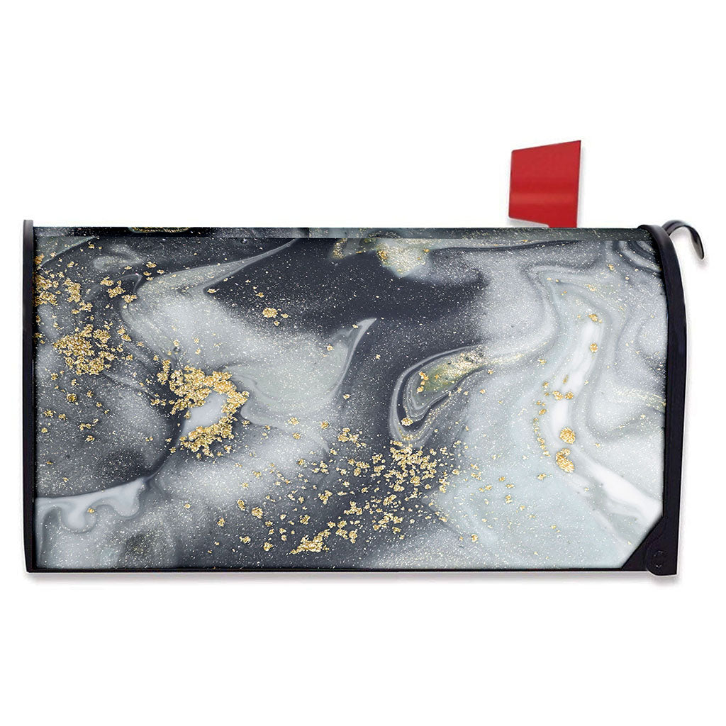 Grey Gold Liquid Marble Print Mailbox Cover