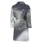 Grey Gold Liquid Marble Print Men's Bathrobe