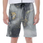 Grey Gold Liquid Marble Print Men's Beach Shorts