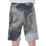 Grey Gold Liquid Marble Print Men's Beach Shorts