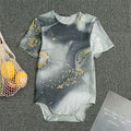 Grey Gold Liquid Marble Print Men's Bodysuit