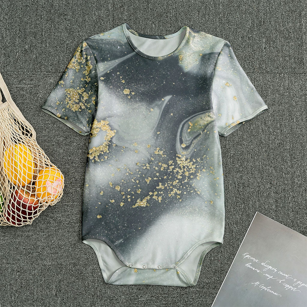 Grey Gold Liquid Marble Print Men's Bodysuit