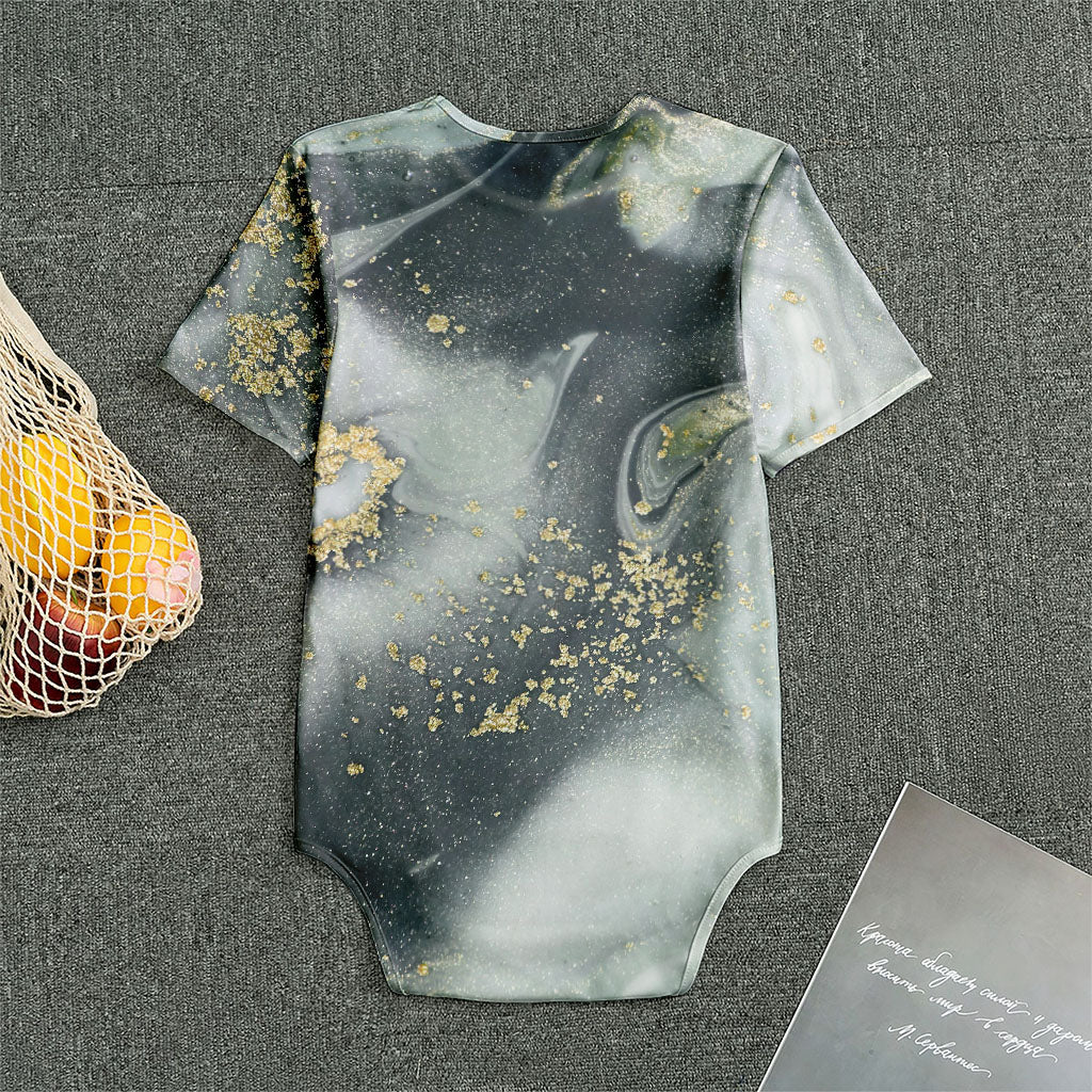 Grey Gold Liquid Marble Print Men's Bodysuit