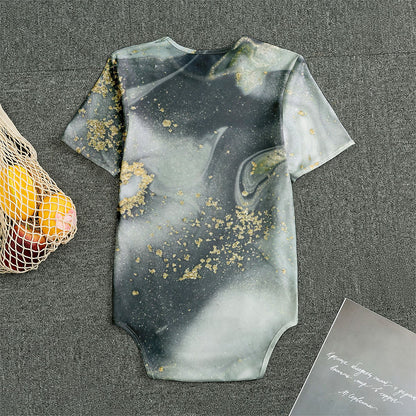 Grey Gold Liquid Marble Print Men's Bodysuit