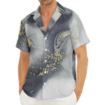 Grey Gold Liquid Marble Print Men's Deep V-Neck Shirt