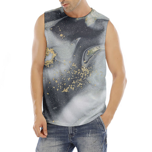 Grey Gold Liquid Marble Print Men's Fitness Tank Top