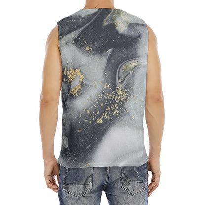 Grey Gold Liquid Marble Print Men's Fitness Tank Top