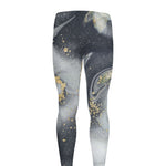 Grey Gold Liquid Marble Print Men's leggings