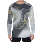 Grey Gold Liquid Marble Print Men's Long Sleeve T-Shirt