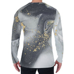 Grey Gold Liquid Marble Print Men's Long Sleeve T-Shirt