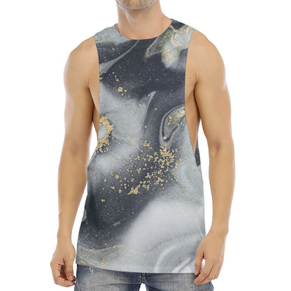 Grey Gold Liquid Marble Print Men's Muscle Tank Top