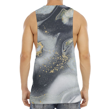 Grey Gold Liquid Marble Print Men's Muscle Tank Top