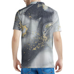 Grey Gold Liquid Marble Print Men's Polo Shirt