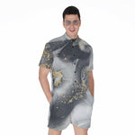 Grey Gold Liquid Marble Print Men's Rompers