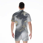 Grey Gold Liquid Marble Print Men's Rompers