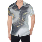 Grey Gold Liquid Marble Print Men's Shirt